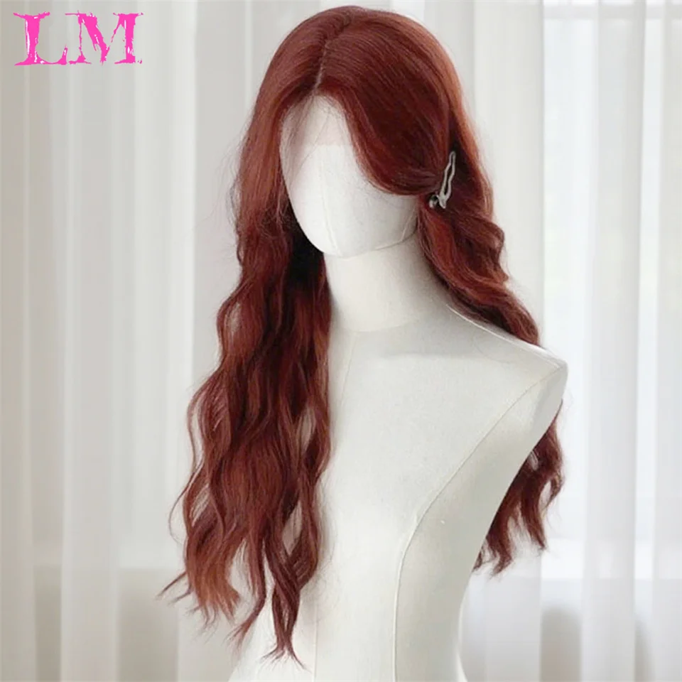 Parrucca ondulata arancione Ombre in pizzo lungo sintetico LM per donna Parte centrale riccia Fibra resistente al calore dall'aspetto naturale per tutti i giorni