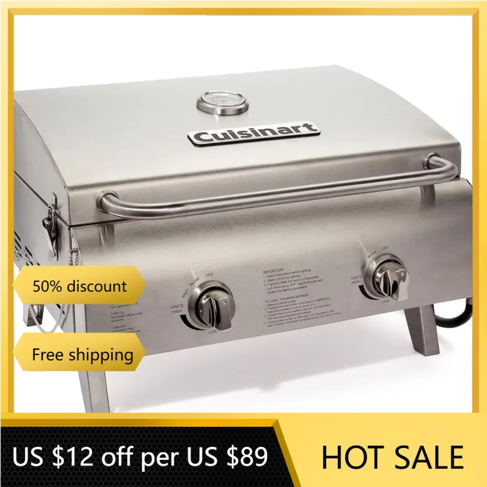 

Portable Propane Tabletop 20,000, Professional Gas Grill, Two 10,000 BTU Burners, Stainless Steel freight free