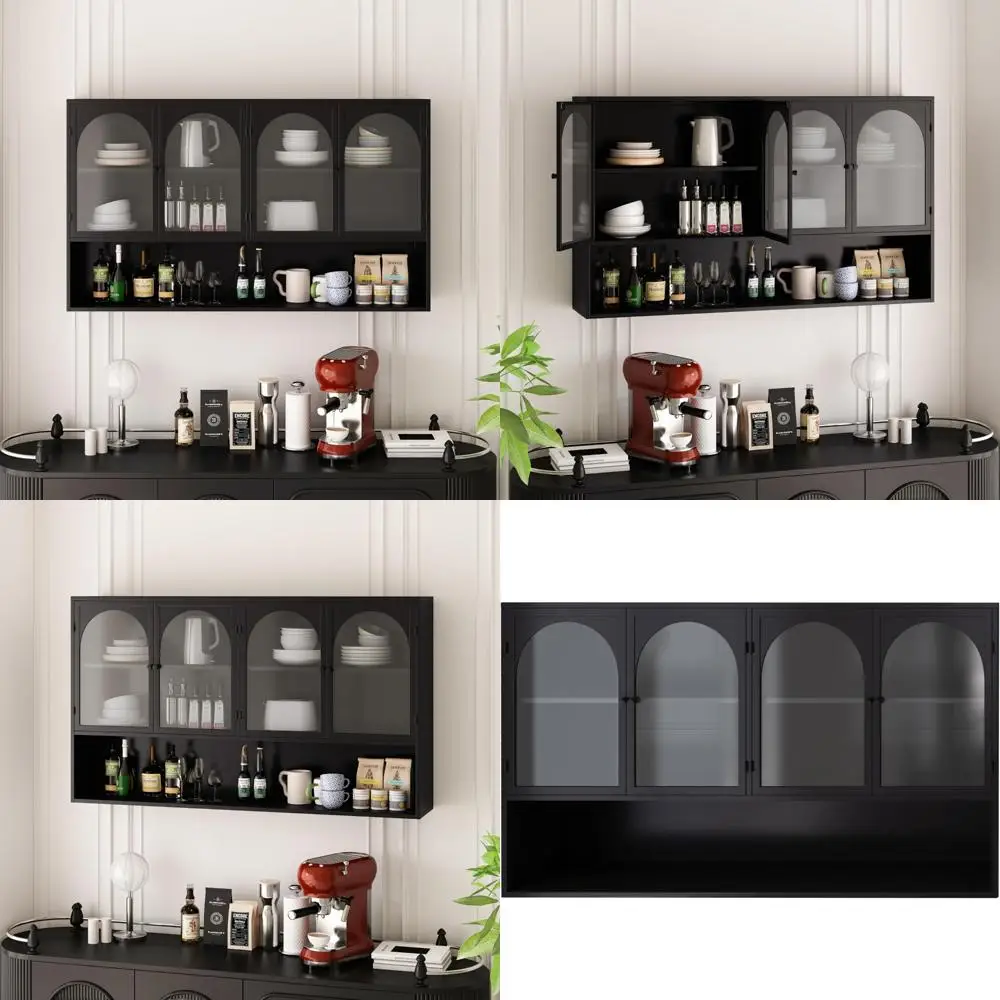 خزانة من الزجاج المقسى مثبتة على الحائط، 47 تخزين حمام لغرفة المعيشة مع 4 أبواب ورفوف #1