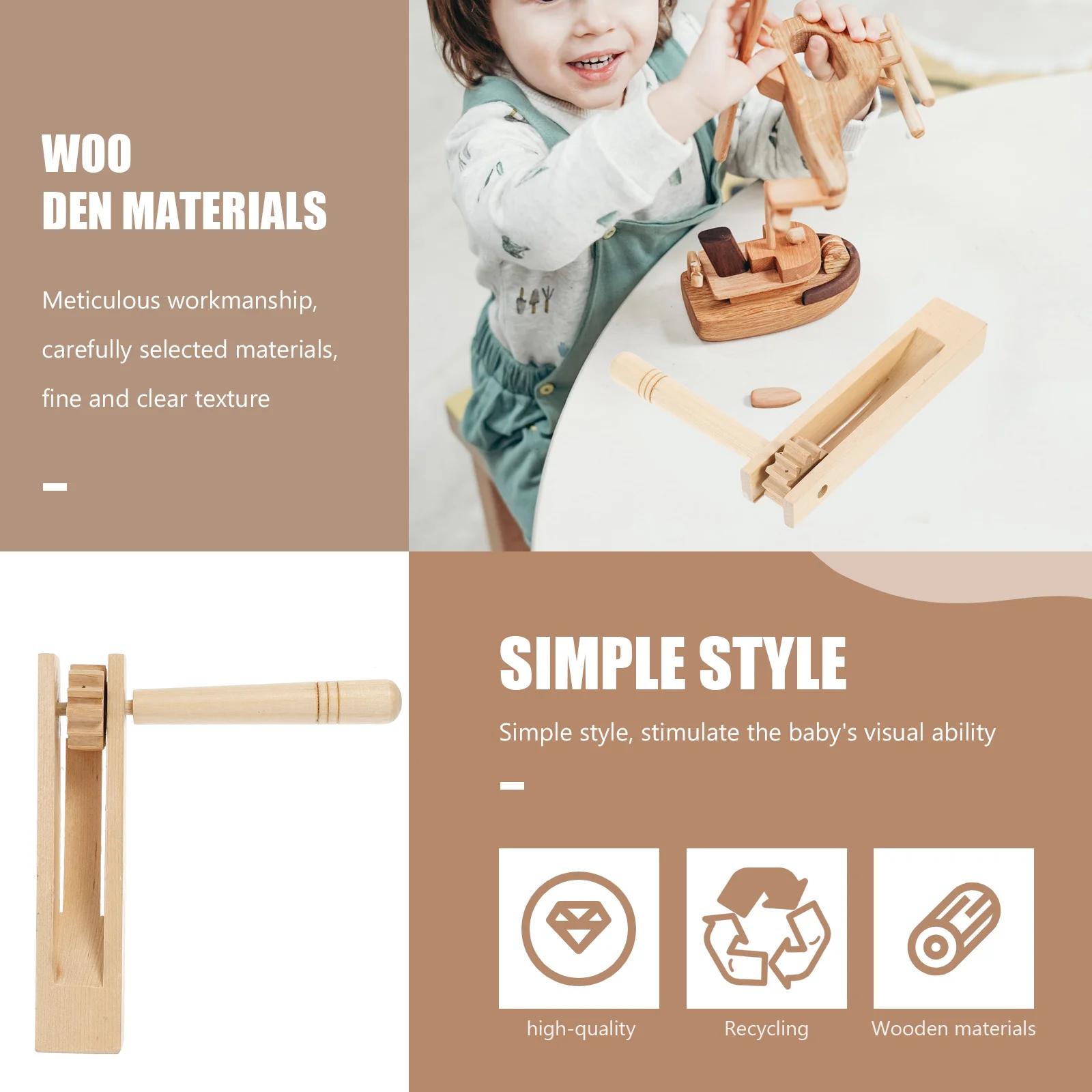 1Pcs Wooden Ratchet Noise Quality Handheld Musical Instrument Educational Tool for Children Auditory Growth