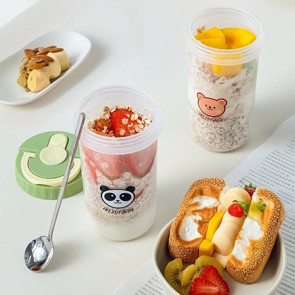 

300 мл портативная чашка для фруктового салата, многоразовый пластиковый контейнер для йогурта и овся с ручкой для детей, студентов, контейнер для еды, безопасный для микроволновой печи