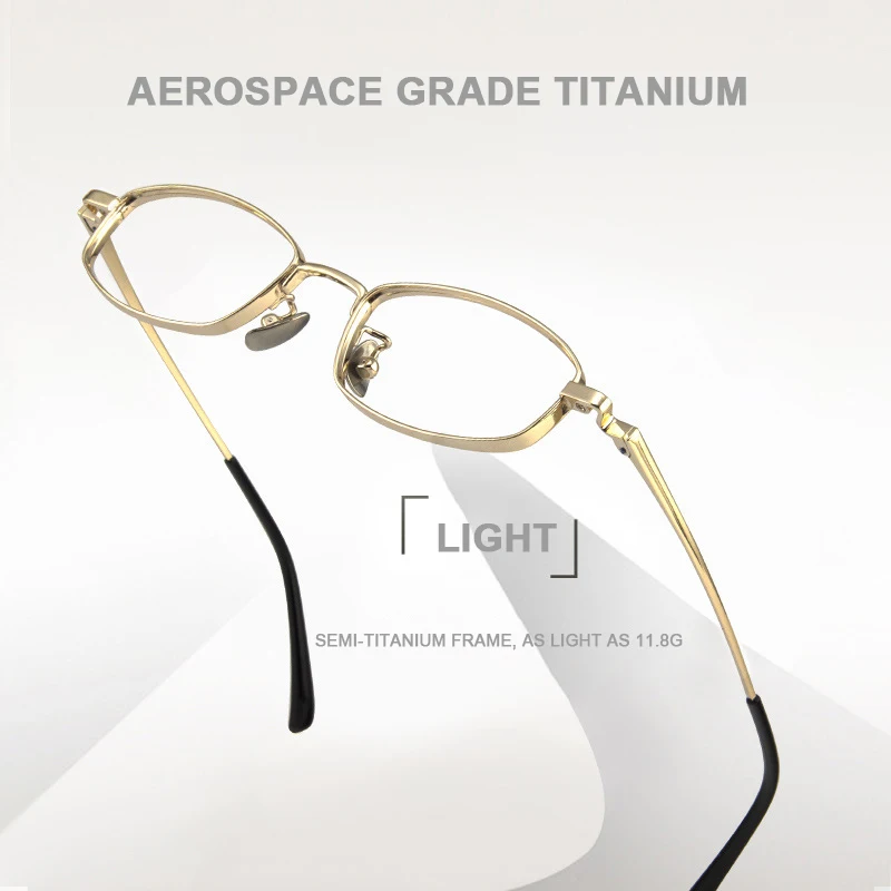 Titanium Eyeglasses Men Temperament Small Frame Half Titanium Flexible Frame Women Rectangular Spring Temple Small Face Use
