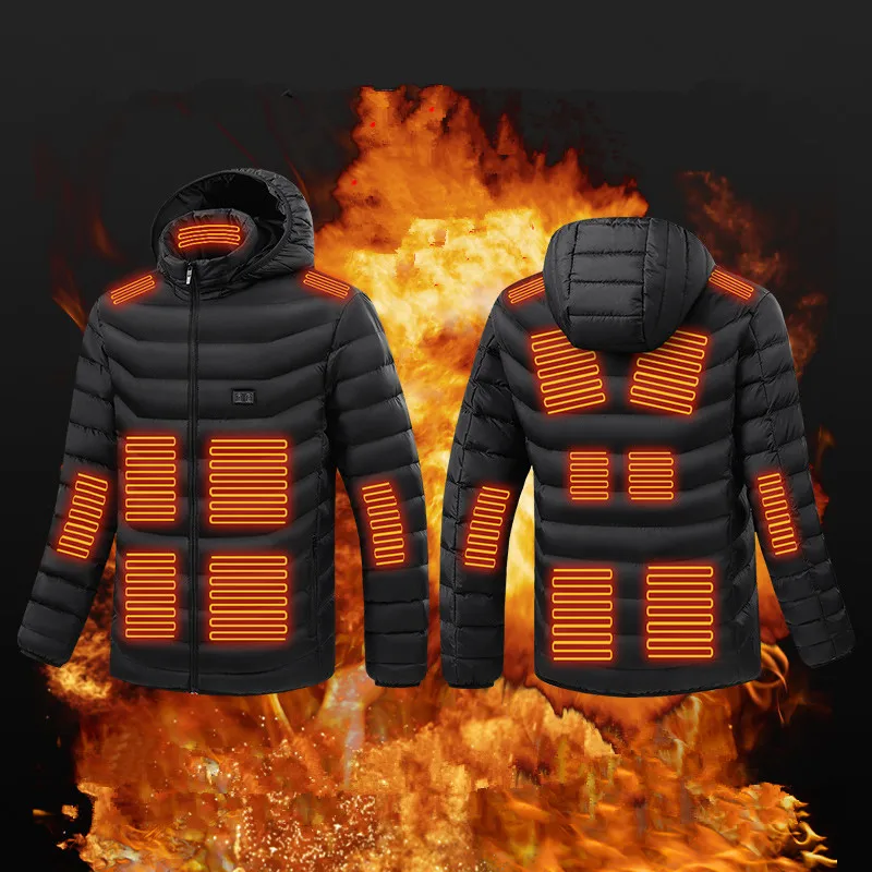 New Men Winter 15 Zone Intelligent Heating Hooded Cotton Jacket Versatile Dual Control Heating Electric Warm Coat(No Power Bank)