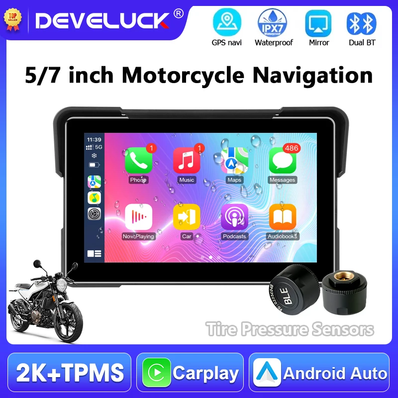 

5/7 inch Motorcycle Carplay Support TPMS Wireless CarPlay Android Auto Dual BT Moto GPS Navigation IPX7 Waterproof Touch Screen