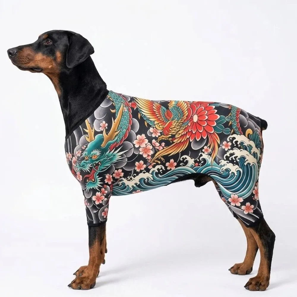 Realistic Dog Cat Tattooed Vest Cool Four Seasons Pet Tattoo Jacket Breathable Close-fitting Pet Clothes For Pet S To 7XL