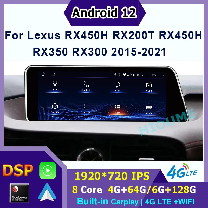 

Android 12 Snapdragon 8+128G Navigation Multimedia Player CarPlay Autoradio Stereo For Lexus RX RX300 RX350 RX450H 2015 - 2021