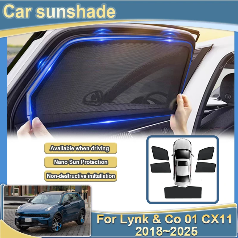 

For Lynk & Co 01 CX11 2018~2023 2024 2025 Car Full Coverage Mesh Sunshades Auto Window Curtain Sunshade Accessories Auto Parts