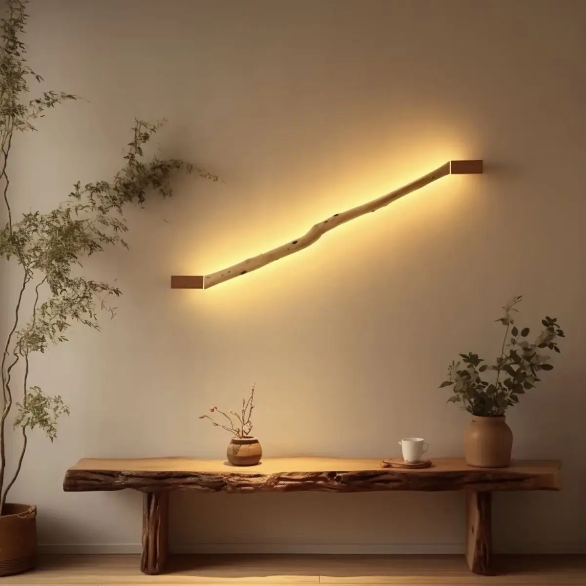 Vertical and horizontal wooden long wall lamp, natural solid wood wabi-**** crack creative walllamp, modeling wallamp, bedsid
