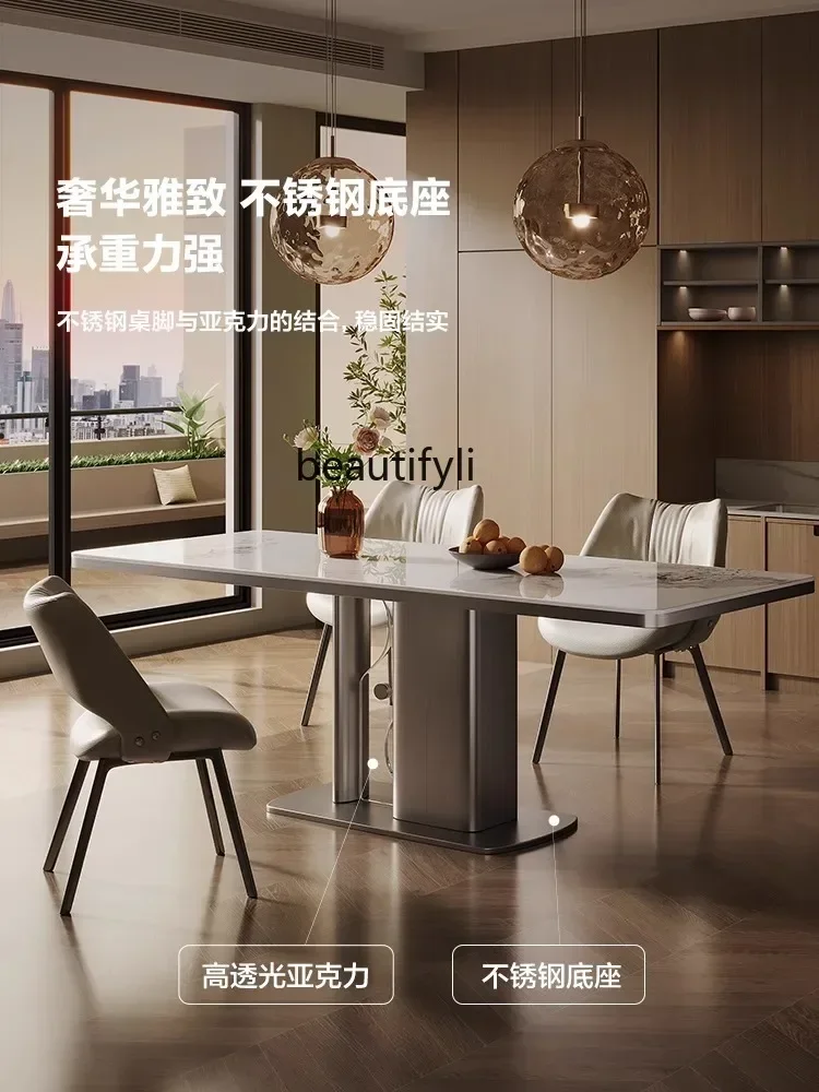 Combinazione di sedie da tavolo da pranzo in pietra di lusso leggera italiana Combinazione di piccoli appartamenti rettangolari creativi minimalisti in acciaio inossidabile