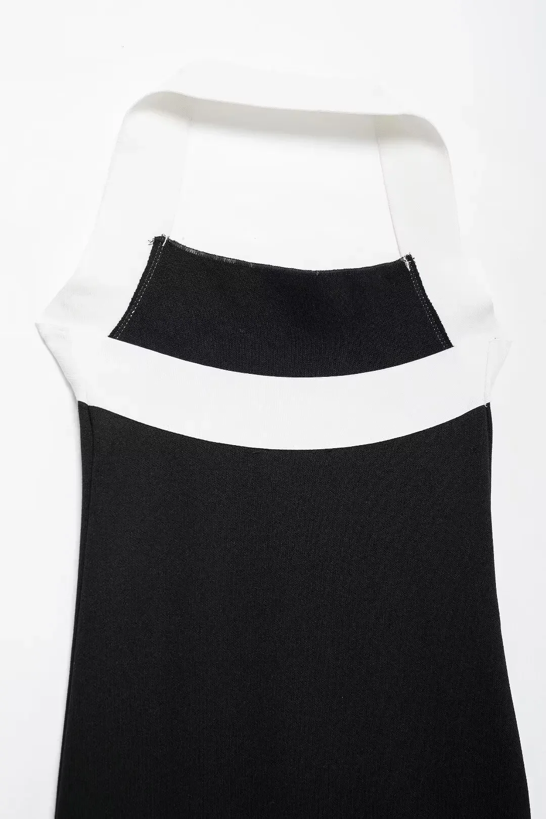 Tangada 2024 Fashion Women Color Block Halter Sweater Dress Sleeveless Square Collar Ladies Midi Dress 3H0691