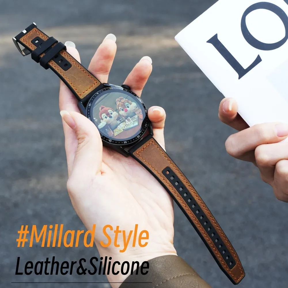 

Цветной кожаный силиконовый ремешок 22 мм 20 мм для HUAWEI Watch GT 6 GT 5 GT 4 46 мм Watch 5 4 Pro Ultimate Millard Style Band