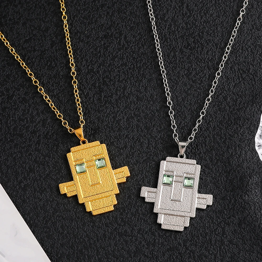 Fashion Trend Totem Pixel Wind Necklace Cartoon Game Design Pendant Accessory Gift for Best Friends