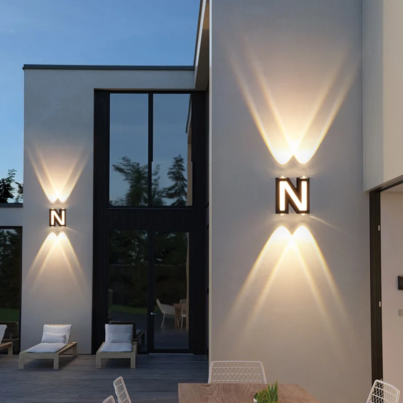 Outdoor Waterproof Wall Lamps Creative Letter Lamp Background Wall Aluminum Up and Down Light Exterior Wall Lamp Decoration