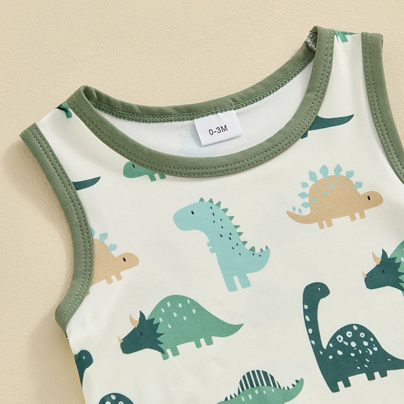 

Baby Boy Summer Romper Fashion Sleeveless Round Neck Dinosaur Print Newborn Jumpsuit Playsuit