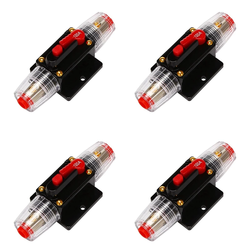 4X 12V-24V Inline Auto Circuit Breaker 100A Manual Reset Switch Car Audio Fuse