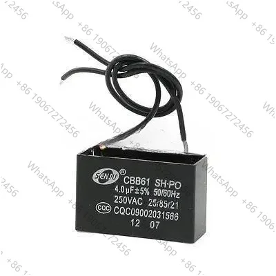 CBB61 250VAC 4uF 5% 2 Black Wired Motor Run Start-up Capacitor