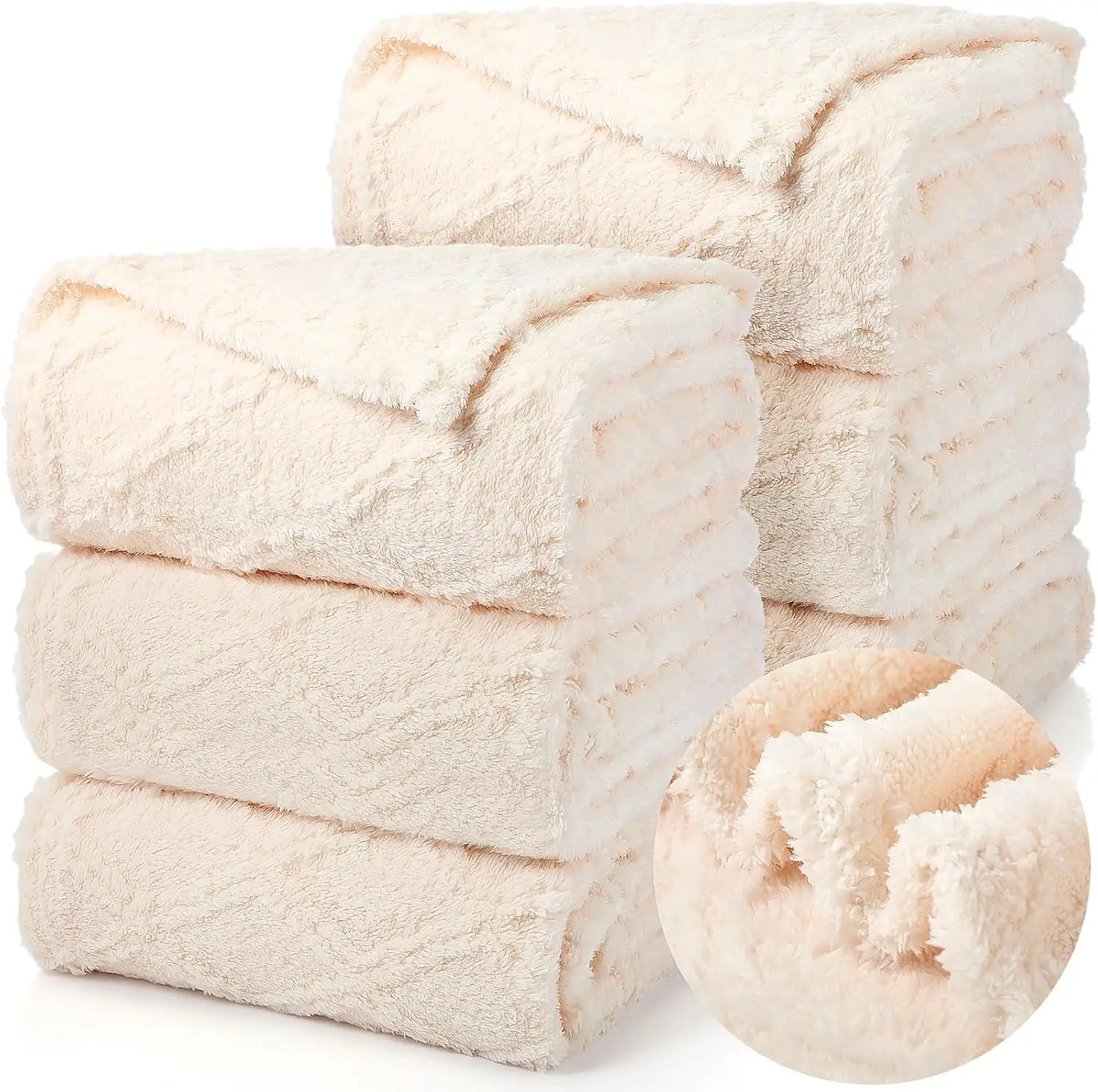 

6 Pcs Sherpa Fleece Throw Blanket Bulk 50 X 60” Soft Cozy Jacquard Throw Blanket Warm Fleece Blanket Portable Lightweight Fuzzy