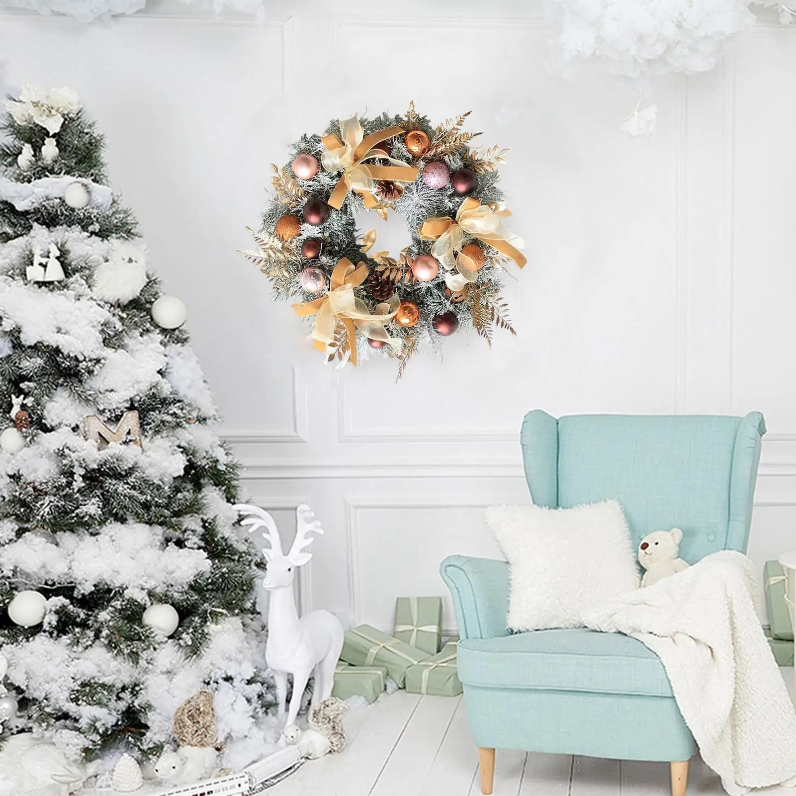 

Рождественский венок для дома, искусственная сосновая шишка, бант, зимние праздничные украшения, искусственный рождественский венок для входа на крыльце