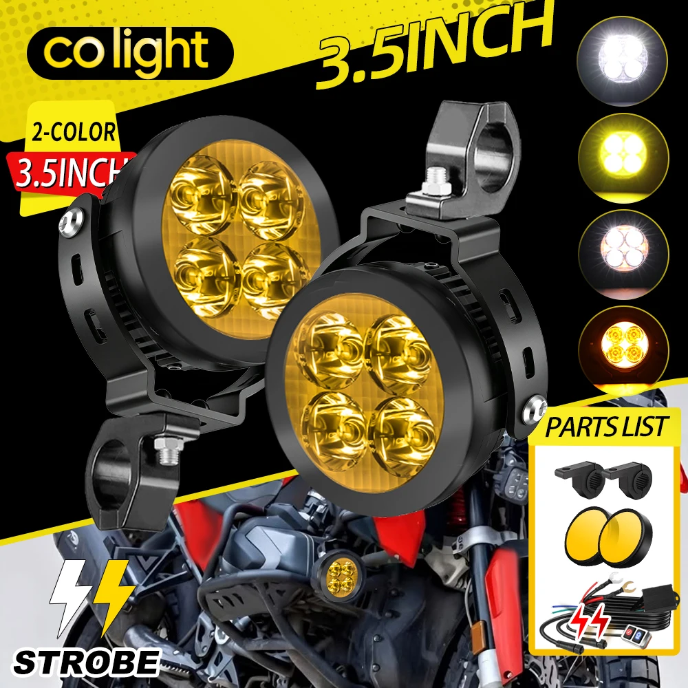 colight Runder 3,5" Motorrad-LED-Fahrscheinwerfer mit zweifarbigem Halo-Tagfahrlicht, Stroboskopfunktion, komplettem Verkabelungs- und Montagehalterungskit