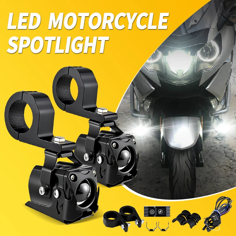 

1Set Motorcycle LED Spot Light Dual Color Hi/Low Beam Fog Lamps For BMW K1600 R1200G 6000k Flash Universal Motorcycle Spotlights