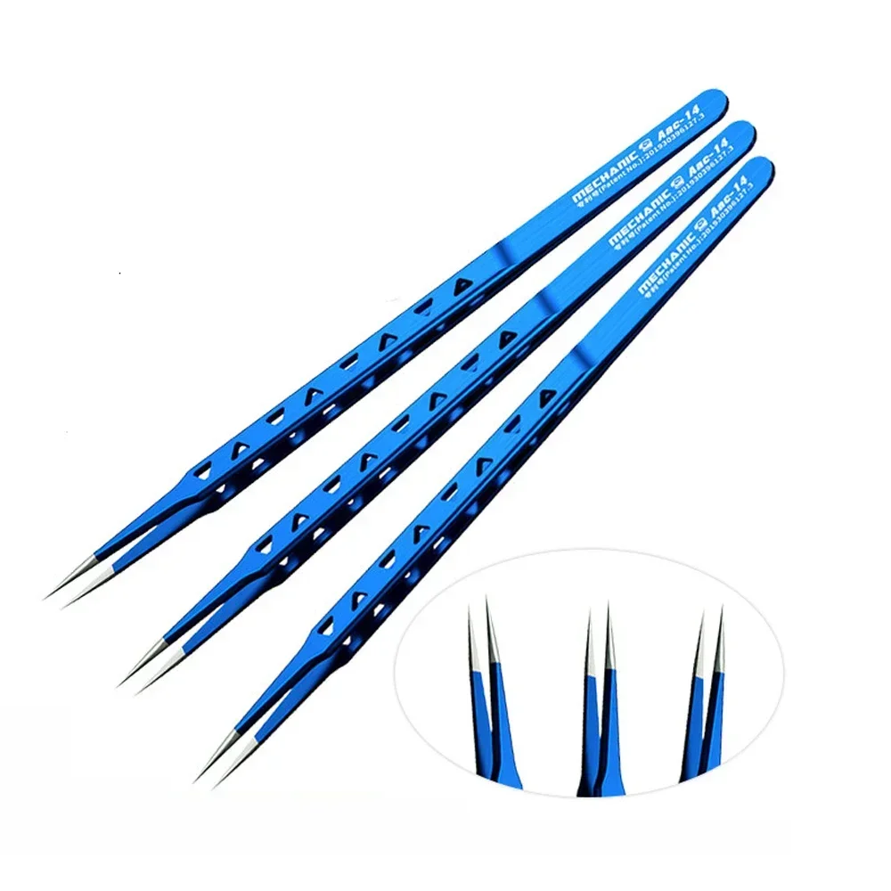 MECHANIC AAC-14 8-hole High-precision Long Tweezers Suitable for Mobile Phone PCB IC Chip Repair Non-magnetic Heat-dissipating