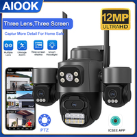 AIOOK Triple Lens Camera HD 12MP Wifi IP CCTV Mobile Tracking Ip66 Waterproof Ptz Icsee Camera Night Vision Two Way Intercom