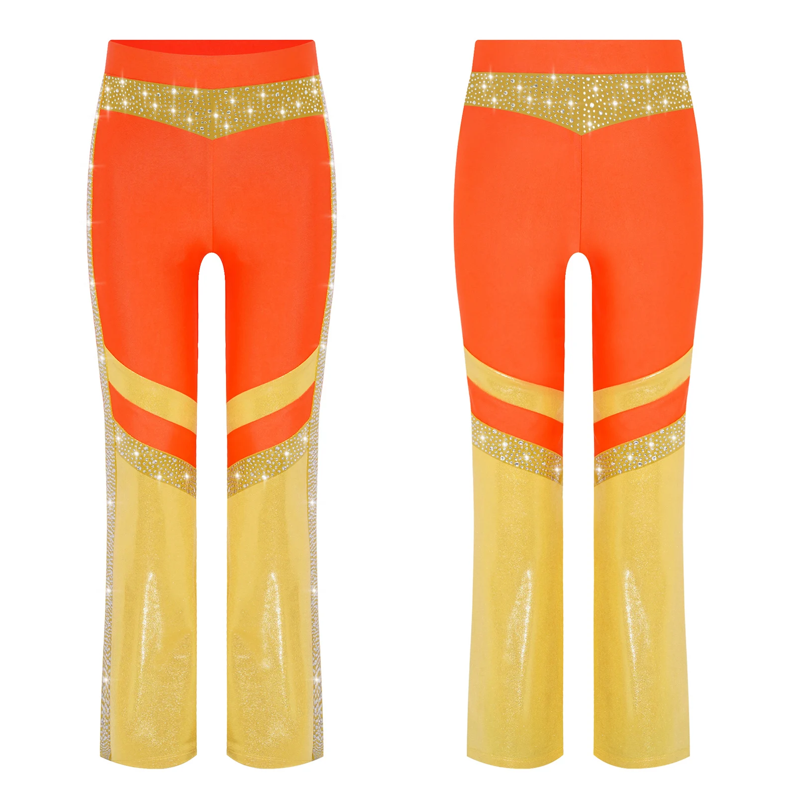 أطفال بنات الجمباز البهلوانية الرقص السراويل مرونة الخصر اللون كتلة الراين متوهج السراويل بنطلون الجاز 80s ديسكو زي