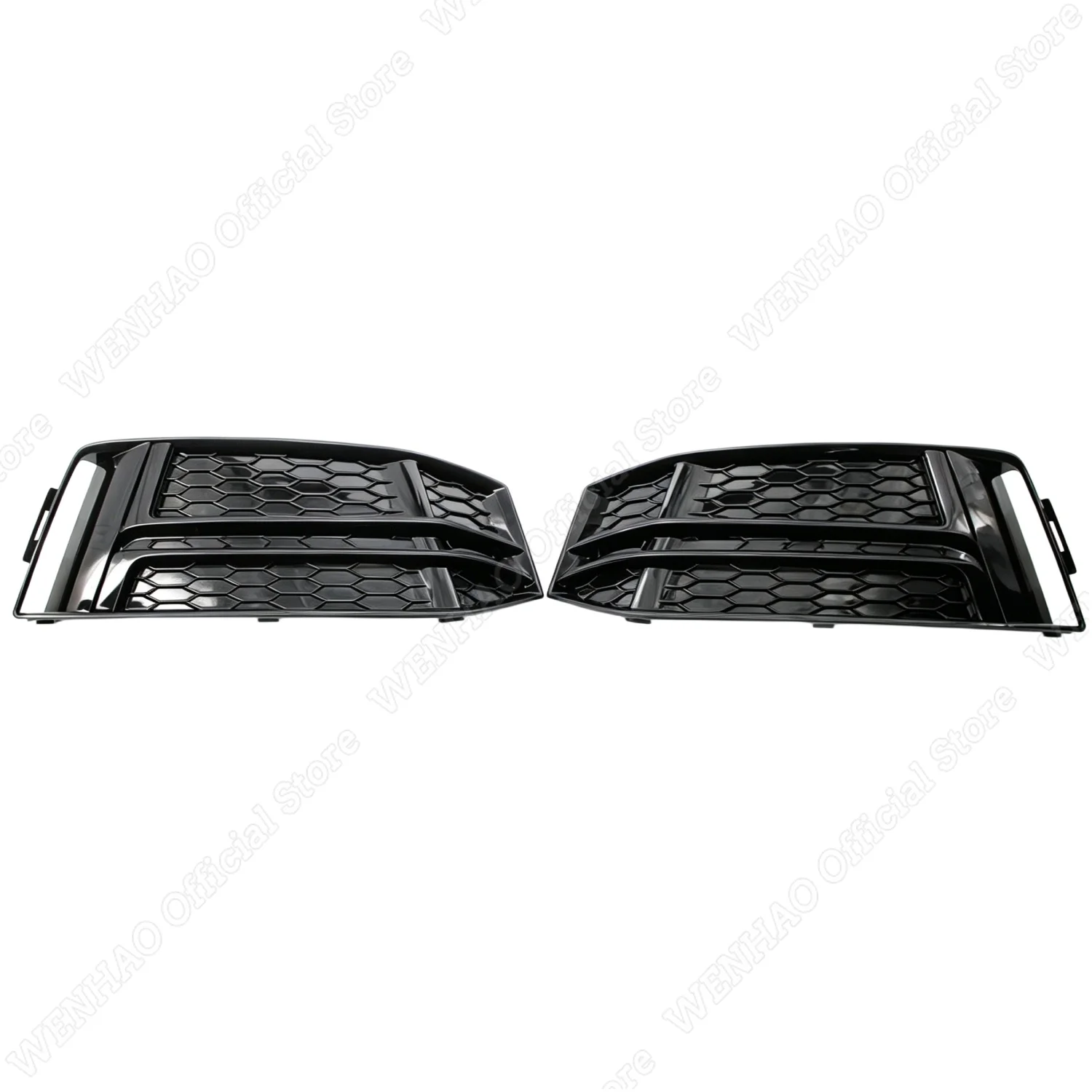 2Pcs Front Bumper Fog Light Cover Grille For AUDI A4 B9 S-Line 2016 - 2018 Gloss Black Honeycomb Car Fog Lamp Grilles Trim Frame view 4