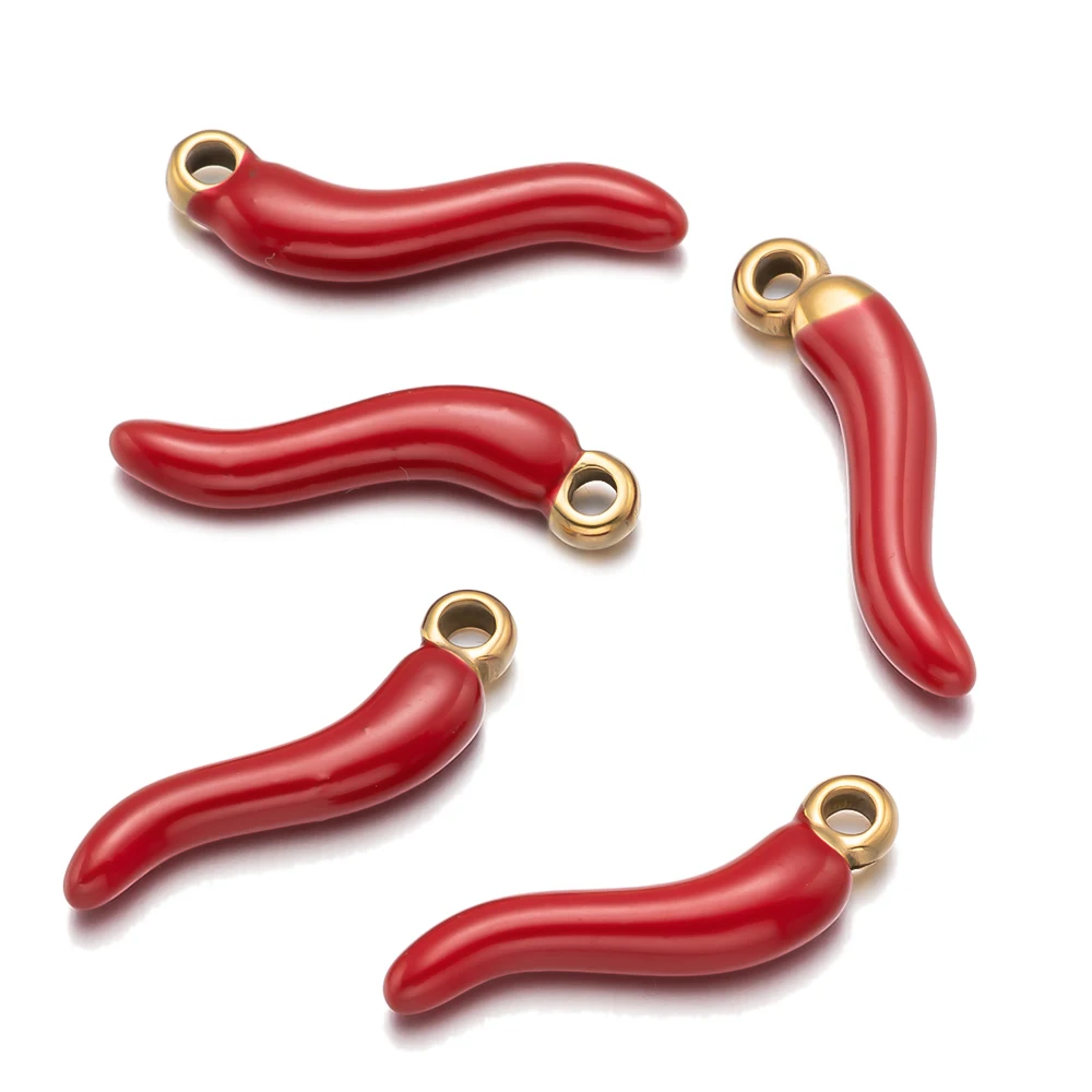 5pcs Stainless Steel Red Small Pepper Charms Cute Pendants For DIY Earring Bracelet Key Chains Necklace Jewelry Making Accessory image 6