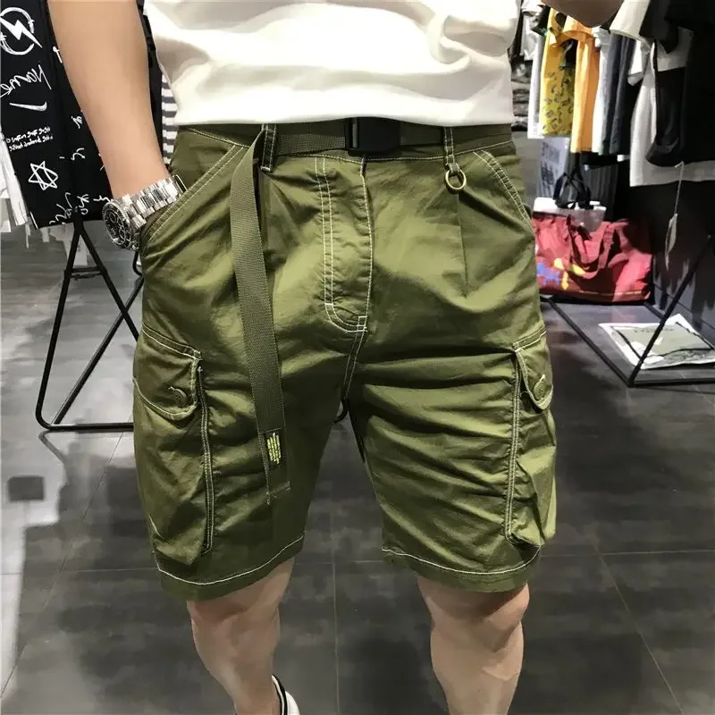 Mens Cargo Shorts Green Solid with Pockets Short Pants for Men 2024 Fashion Y2k Comfortable Harajuku Loose Cotton Clothes Jorts