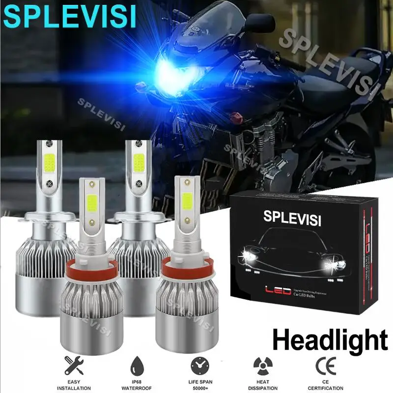 4pcs H7+H11 High Beam Low Beam Kit For Kawasaki Vulcan 2000 2004 2005 2006 2007 2008 2009 2010 Combo LED Headlight 180W Ice Blue