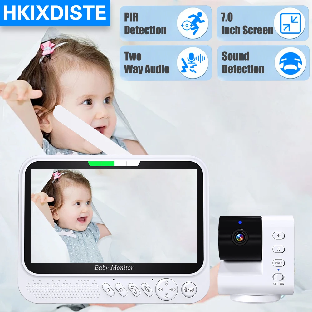 

7.0 Inch Video Baby Monitor With Pan Tilt PTZ Camera Wireless Two Way Audio Night Vision Security Babysitter VOX Sound Detection