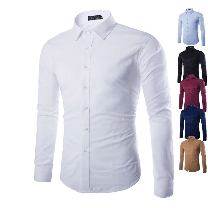 

Business Casual Slim Fit Men's White Shirt Pure Color Base Layer Inner Wear Long Sleeve Square Collar Commute Essential