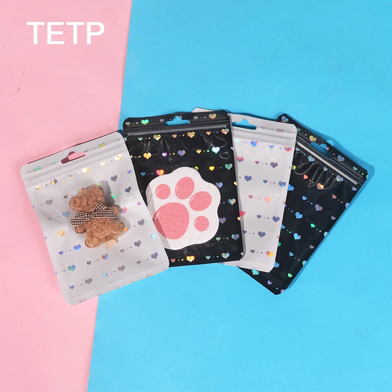 TETP 100Pcs Laser Ziplock Bags With Hang Hole Home For Jewelry Card DIY Accessories Headdress Packaging Storage Display Favors