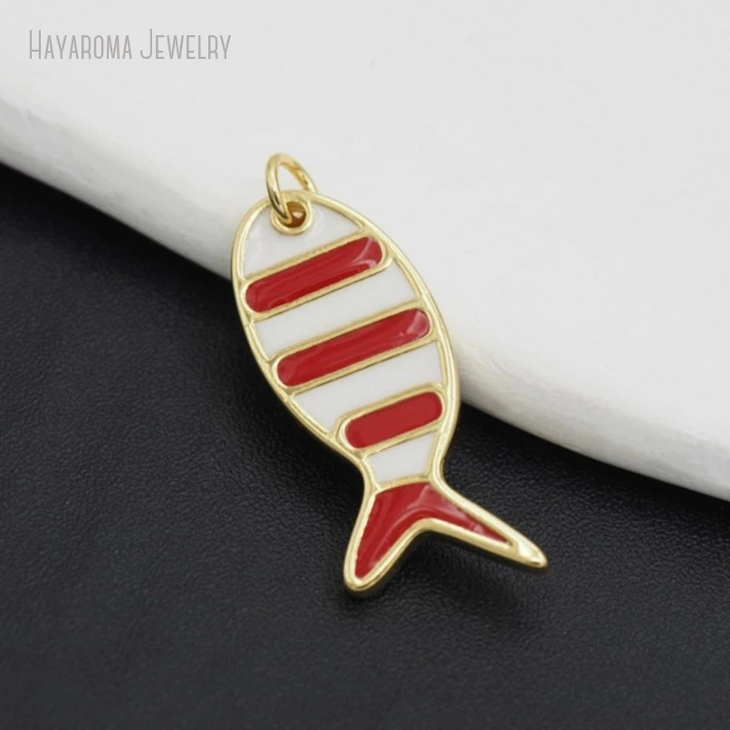 10Pcs Nautical Marine Organism Fish Gold Color Wholesale Metal Copper Enamel Jewelry Pendant PM51732