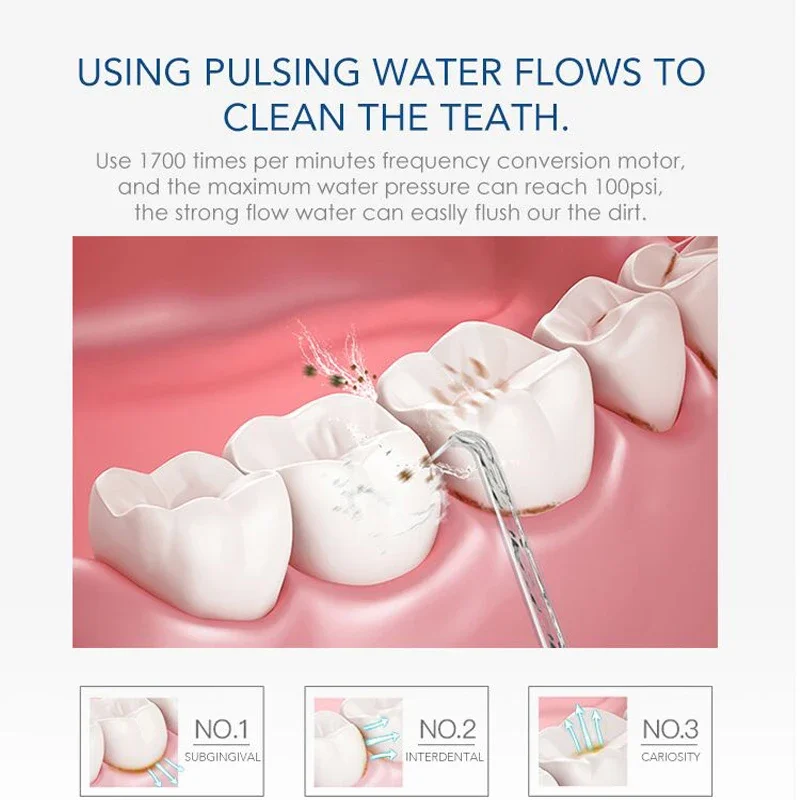 Nicefeel Water Flosser Dental Jet พร้อมถังขนาด 600 มล. และหัวฉีด 7 อัน