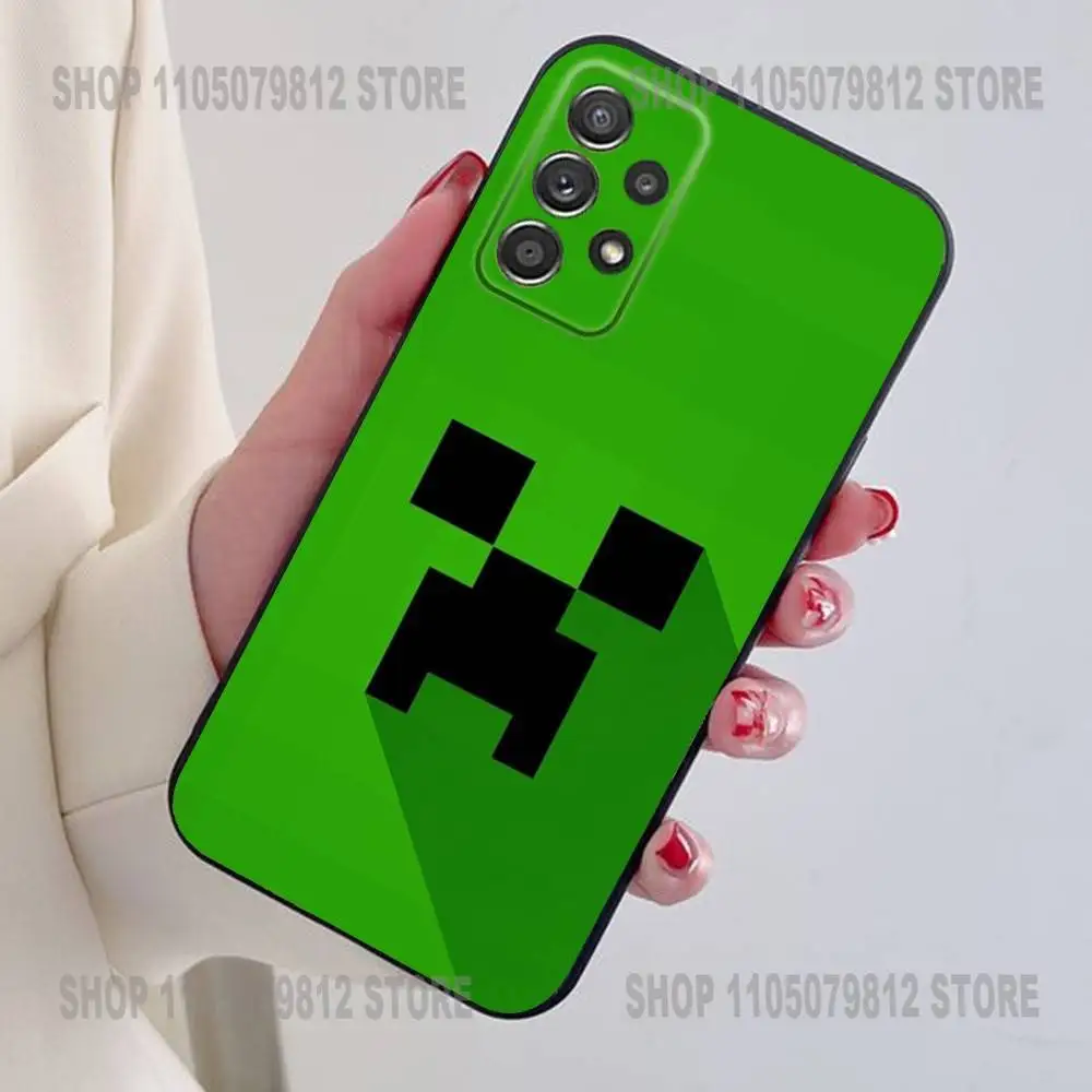 グリーンピクセルモンスター C-クリーパー電話ケース Samsung S24、21、22、23、30、ウルトラ、20、プラス、ノート、10、9用、ブラックソフトシリコンケース