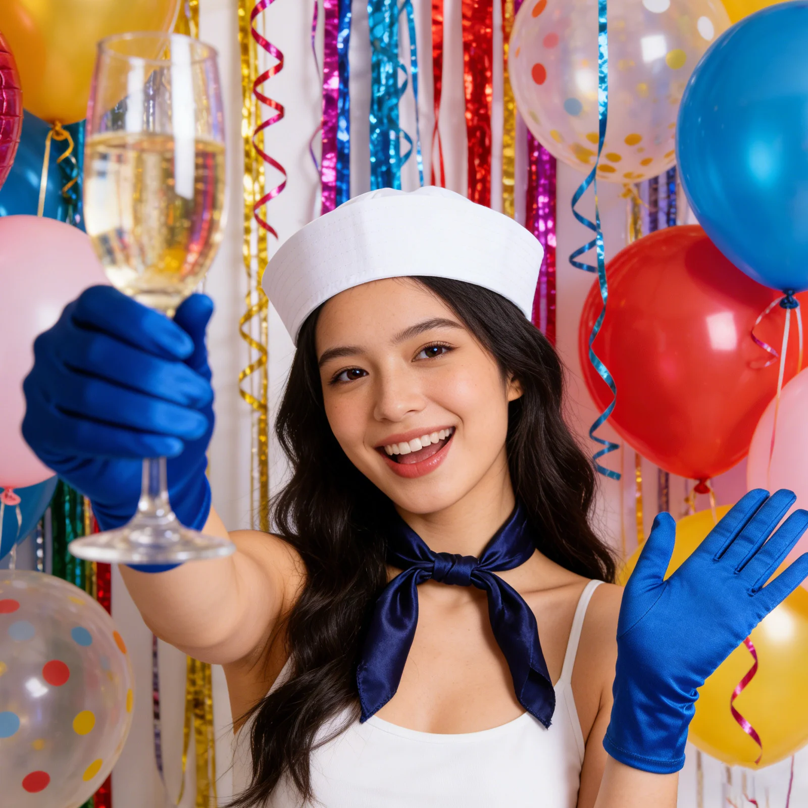 Set di Accessori per Costume da Marinaio Bianco con Cappello, Sciarpa, Guanti, Calzini per Feste a Tema Nautico, Yacht, Halloween e Travestimenti