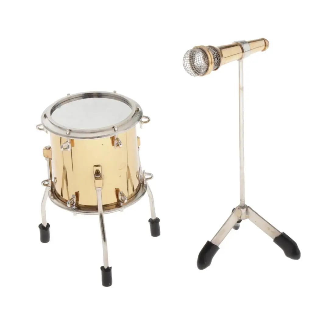 

Miniature Drum Decorative 1 6 Scale Metal Music Instrument Set for Dollhouse Accessories and Action Figure Display