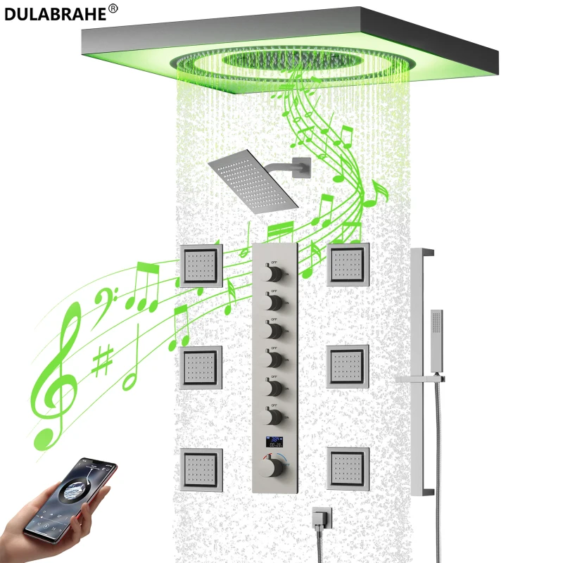 Ceiling 24inch LED Music Shower Head Bathroom Embedded Cold and Hot Digital Display Brass Shower Faucet Set