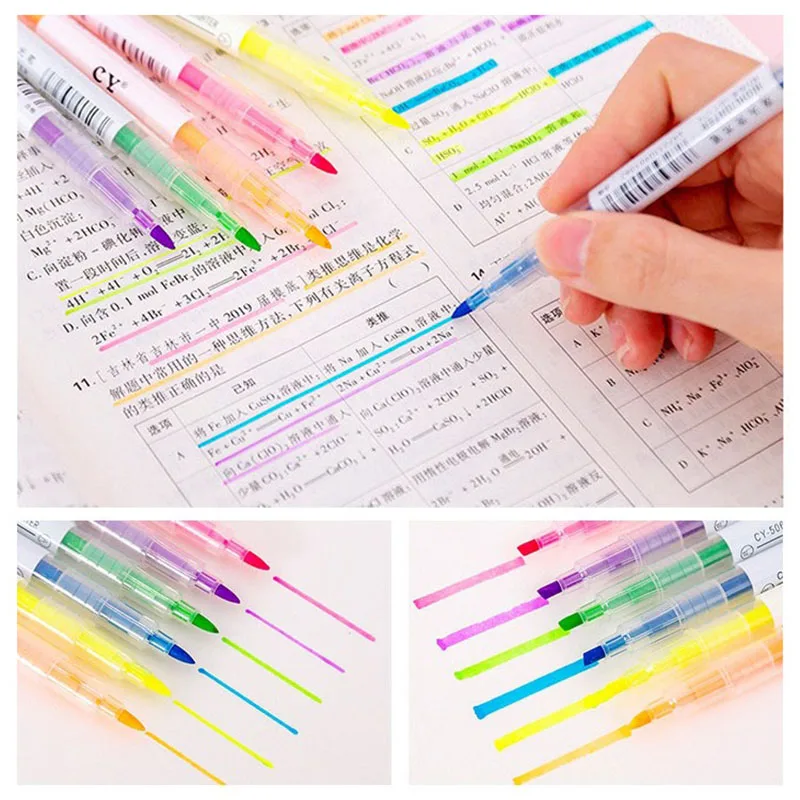 3-6 PCS/Set Double Headed Highlighter Pen Set Fluorescent Markers Highlighters Pens Art Marker Colorful Cute Kawaii Stationery