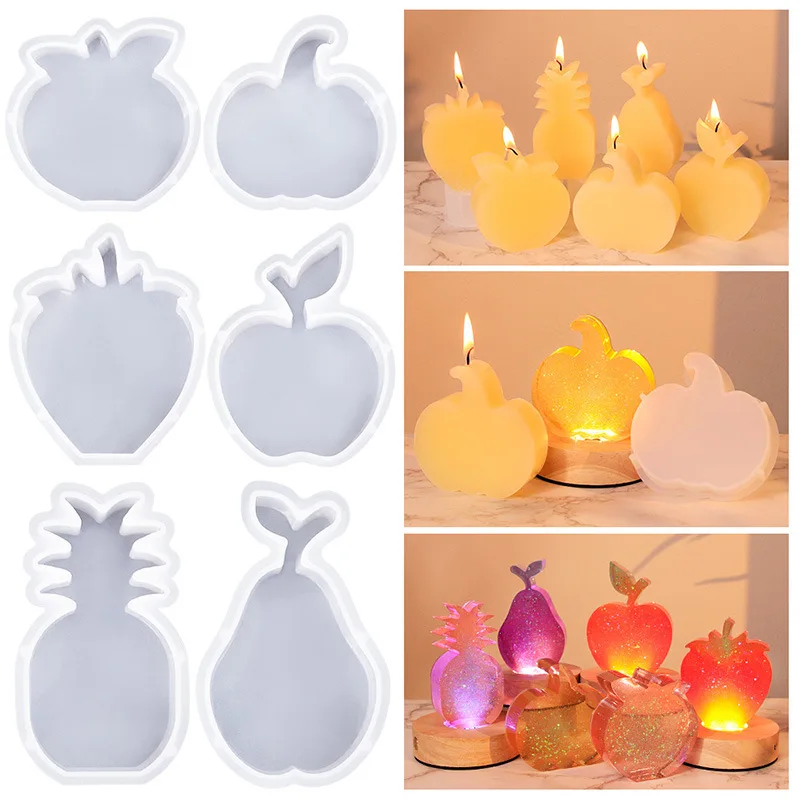 3D Fruit Silicone Mold New Apple Pear Strawberry Pineapple Model DIY Aromatherapy Candle Mold Making Crystal Dropper Resin Mold