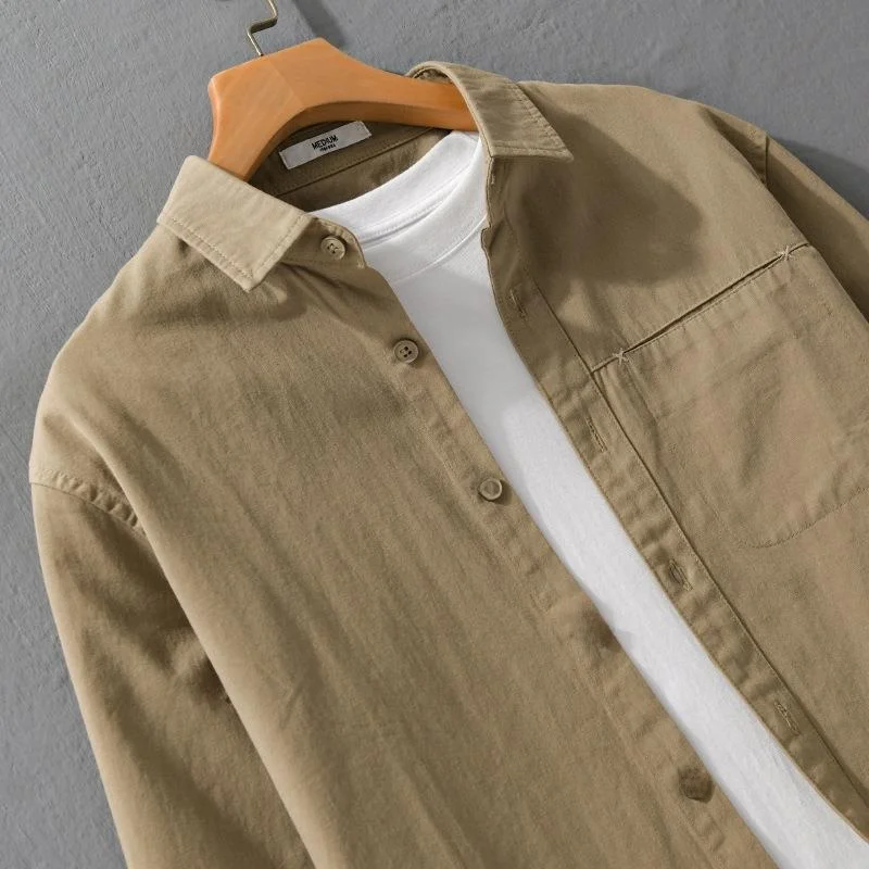 Moda juventude masculina longo sweed irts workwear solto ajuste algodão ket detalhe casual longo sve botão até cor pura