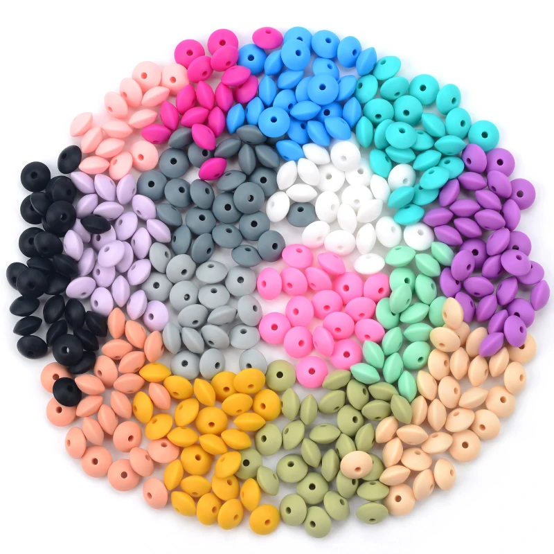 LOFCA 100pcs/lot Silicone Lentil Beads 12mm BPA Free Food Grade DIY Charms Necklace Bracelets Keychain Jewelry accessories