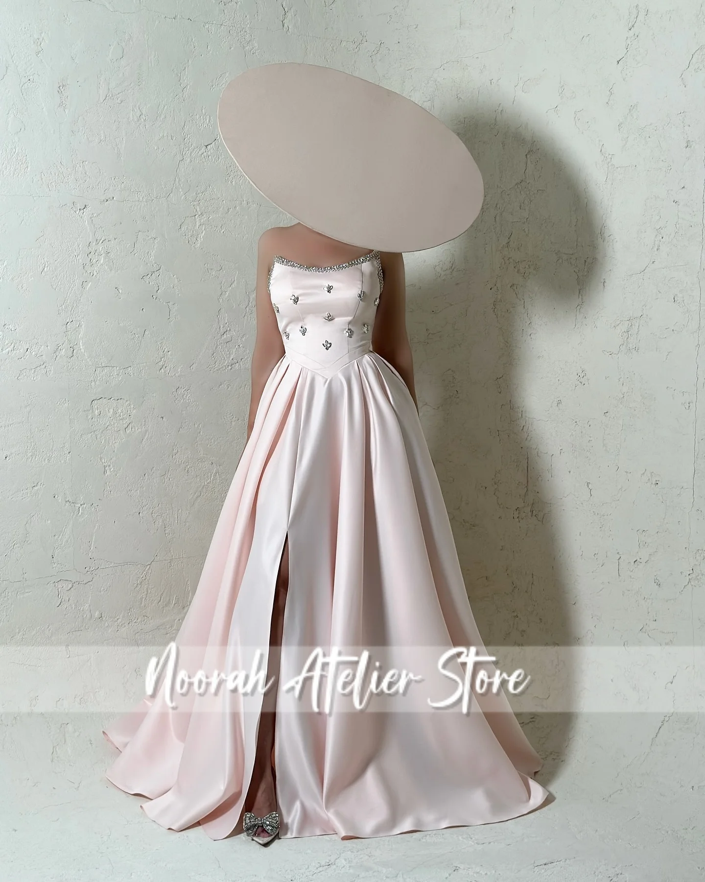 

Baby Pink Strapless Beaded luxury high quality Women Evening Dresses 2025 Slit Aline wedding Long Party Gown Customized