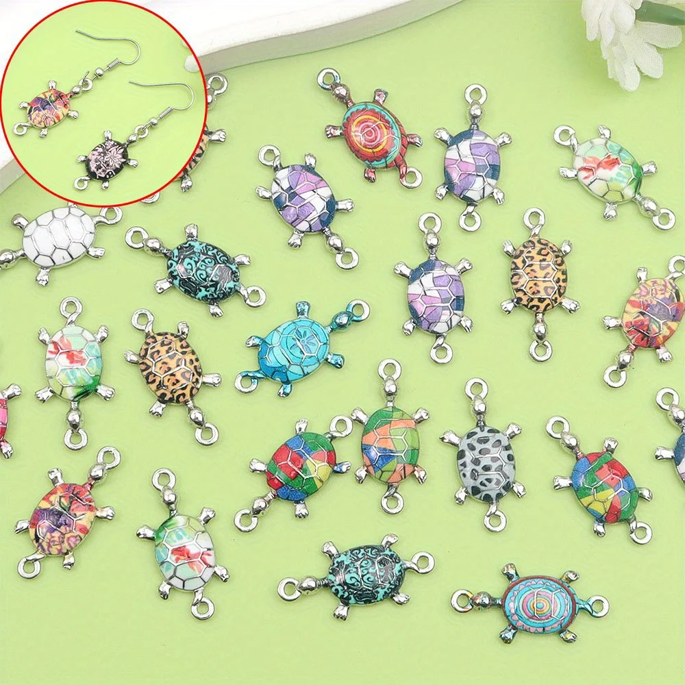 2/7/14pcs Multi-color Enamel Flower Pattern Turtle Shaped Pendant for DIY Bracelets, Necklaces, Earrings, Decorative Accessories