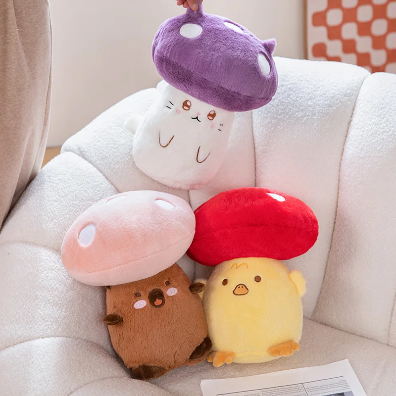 Creative New 32cm Kawaii Animal Mushroom Plush Doll Capybara Duck Cat And Plant Mushroom Combined Plush Pillow Home Decoration