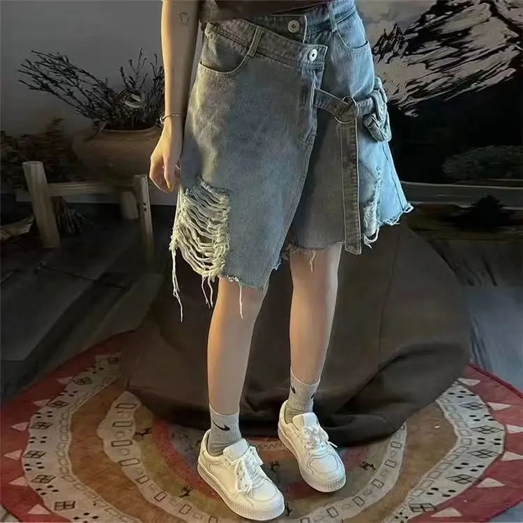 Women's Niche Design Sense Irregular Ripped Denim Shorts