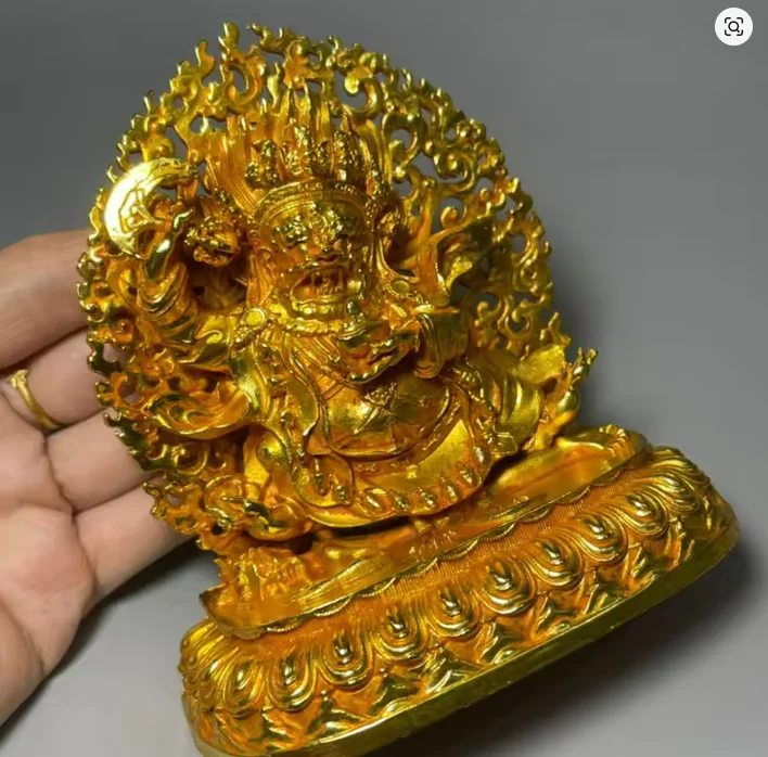 Gilded Tibetan Tantric Nepalese Black Robe Vajra Protector Mahakala Statue for Worship in The Buddha Hall Home Decor