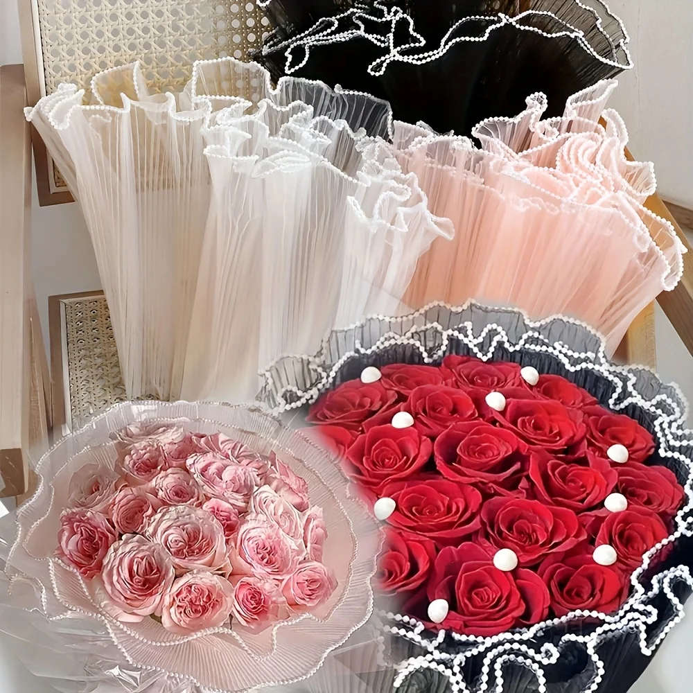 3-Piece Set of Elegant Rose Bouquet Wrapping Paper with Pearl and Lace Decorations - Butterfly Theme, 4 Sizes, Suitable for Valentine's Day, Birthdays, Mother's Day, Weddings - Decorative Gift Wrapping, Wedding Decorations, Decorative Packaging, Bouquets view 5